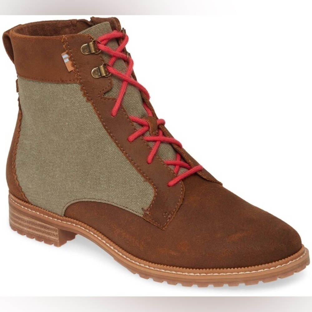 Toms Nolita Ankle Booties Brown Green‎ Red Laces Women's 6